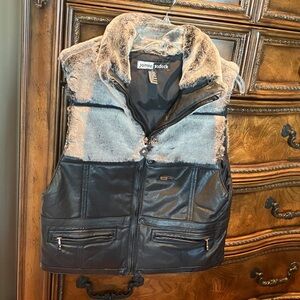Jamie Sadock leather Black Vest with  beautiful faux fur